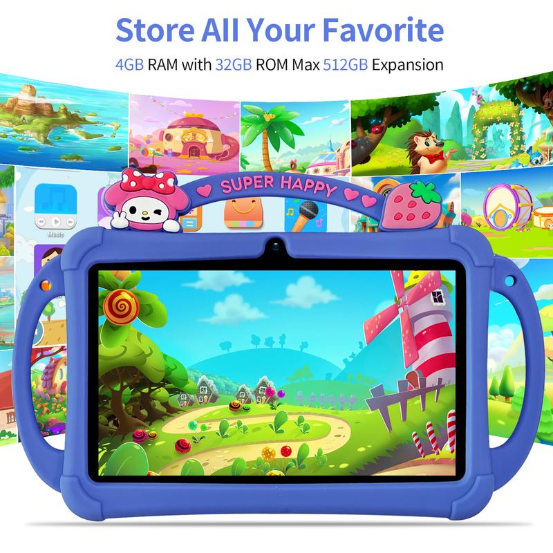 [Summervibes] Tableta infantil PRITOM de 7 pulgadas con Android 13, Bluetooth, WiFi, pantalla HD, funda protectora, control parental, doble cámara y aplicaciones educativas preinstaladas. Tableta ideal para el aprendizaje de niños y niñas.