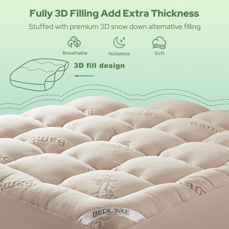【BEDLORE】Protector de colchón grueso ajustable, capa superior acolchada y mullida, funda de colchón fresca y suave con bolsillos profundos (se adapta a colchones de 6 a 18 pulgadas), ideal para el dormitorio y el hogar.