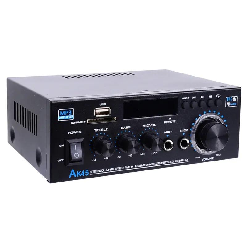Amplificador estéreo Bluetooth 5.0 HiFi de 2.0 canales con soporte para USB, SD y RCA para micrófono dual, ideal para karaoke, cine en casa, fiestas y transmisión de audio.