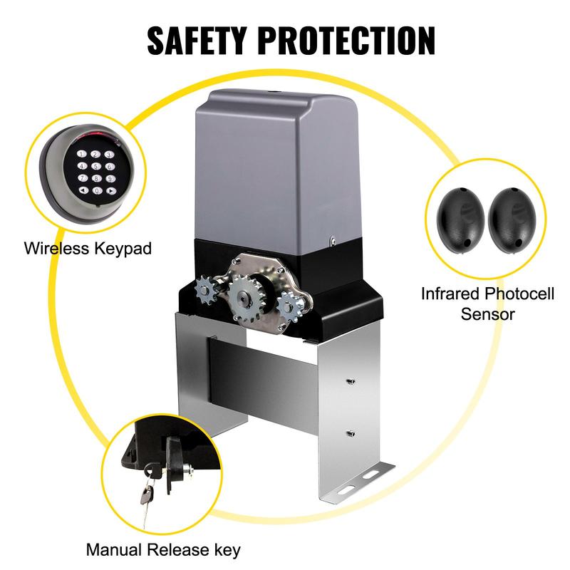 Abridor automático de portón corredizo VEVOR de 1 HP/750 W con capacidad de 3300 lbs, 4 controles remotos, control mediante aplicación inteligente, encendido y apagado automático, cadenas de nailon impermeables - Accesorio para mejoras del hogar inteligen