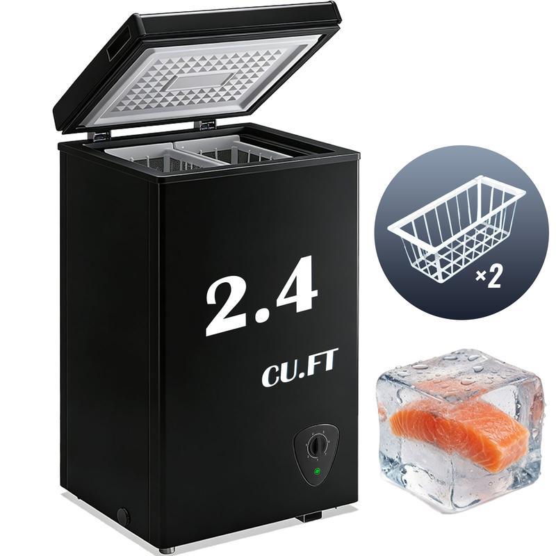 Congelador compacto WANAI de 2.4 pies cúbicos, congelador horizontal ecológico, mini congelador con 7 niveles de temperatura ajustables, cesta de almacenamiento extraíble, ahorro de energía.