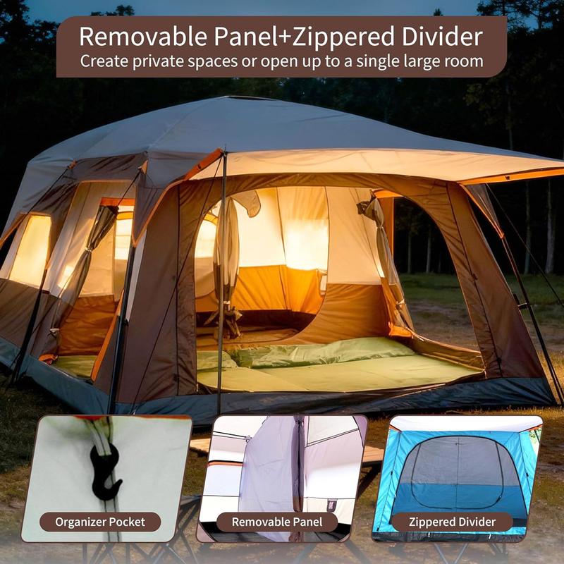 【Tienda de campaña impermeable】Tienda de campaña extragrande para 12 personas, impermeable, de montaje instantáneo, de poliéster Oxford, ligera, con ventanas de malla, doble puerta, fácil de montar. Accesorios de camping. Tienda de campaña para acampar. R