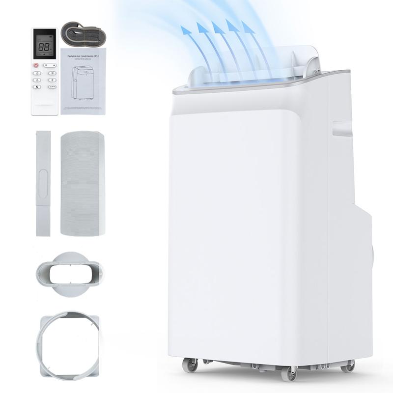 Aires acondicionados portátiles de 8K/10K/12K/14K BTU, unidad de aire acondicionado portátil 3 en 1 para habitaciones de hasta 350/450/550/750 pies cuadrados, deshumidificador, ventilador, ahorro de energía, control remoto, temporizador de 24 horas, modo
