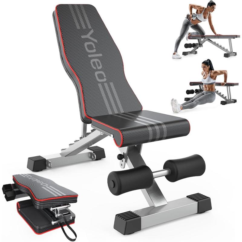Banco de pesas ajustable Yoleo, banco de entrenamiento plegable para gimnasio en casa, entrenamiento de fuerza de cuerpo completo, banco utilitario plano e inclinado con ajuste rápido.
