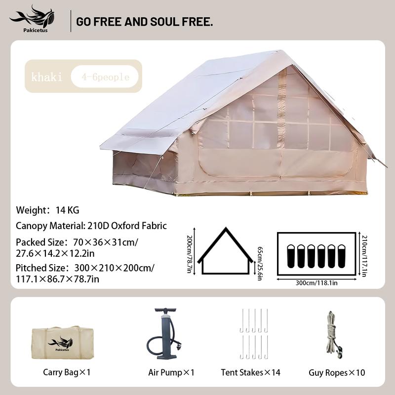 Tienda de campaña inflable grande PAKICETUS con claraboya, ventilación rápida y diseño de malla transpirable, ideal para glamping de verano, con estufa incluida, montaje rápido para familias de 4 a 6 personas, para todas las estaciones, artículos esencial