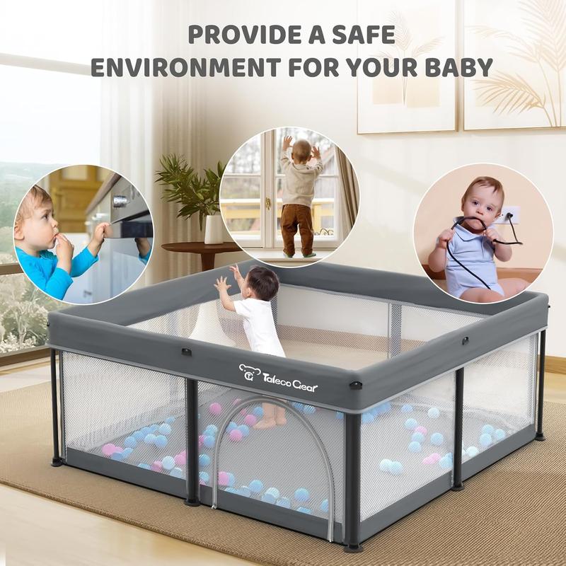 Parque infantil plegable Taleco Gear con alfombra transpirable para bebés y niños pequeños, con puerta de seguridad, 50 pelotas de agua y diseño portátil para viajes.