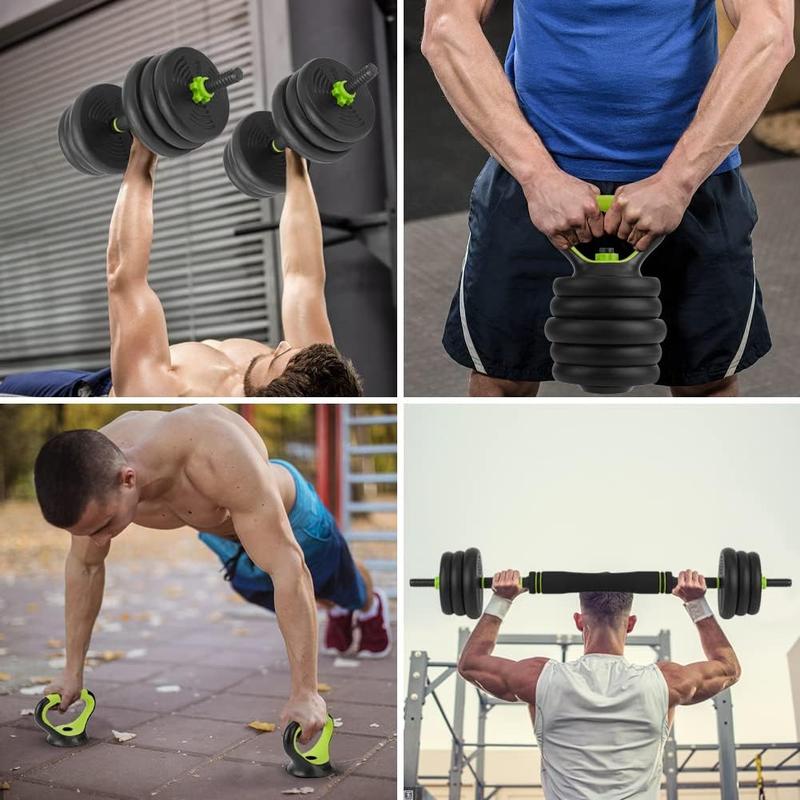 Juego de 2 mancuernas ajustables (40/30 kg) - Pesas 4 en 1 que se convierten en barra, pesa rusa y soporte para flexiones - Equipo ergonómico para gimnasio en casa con asas antideslizantes para abdominales para hombres y mujeres. Entrenamiento de cuerpo c
