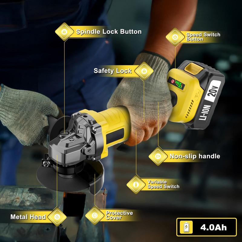 Kit de herramientas eléctricas inalámbricas sin escobillas 4 en 1 de alta resistencia: taladro inalámbrico, martillo perforador eléctrico, amoladora angular, llave de impacto combinada con 3 baterías de 4.0 Ah para usuarios de construcción y bricolaje.