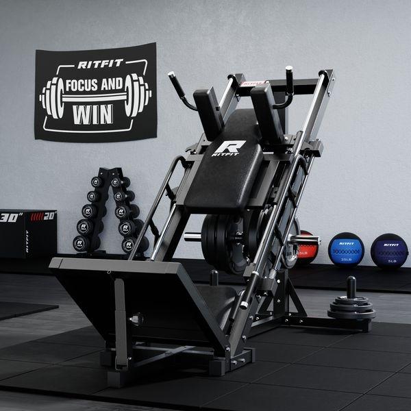 RitFit BLP01 Máquina 3 en 1 de prensa de piernas y sentadilla hack con pedales de acero y patrones antideslizantes para gimnasio en casa, máquinas de abducción de cadera, equipo de entrenamiento ajustable, equipo de fitness para el hogar, equipo de gimnas