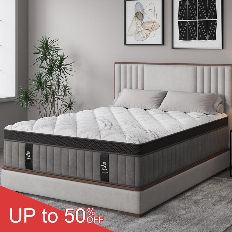 Colchón híbrido de muelles ensacados con espuma viscoelástica y gel Sohochic (12"-14" Euro Top, firmeza media) - Muebles para soporte lumbar y de espalda, aislamiento de movimiento, alivio de presión, soluciones para dormir con dolor de espalda, colchones