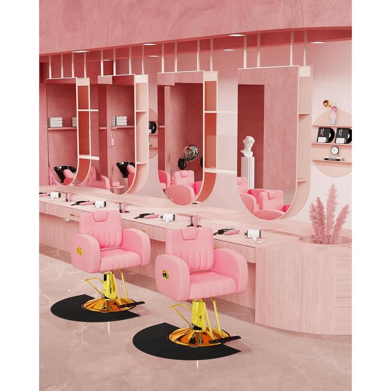 Silla de salón ergonómica dorada con cómodos cojines acolchados, silla de estilista resistente con estructura de acero, elegante silla de peluquería con tapicería de cuero, capacidad de peso de 200 kg (440 lbs).