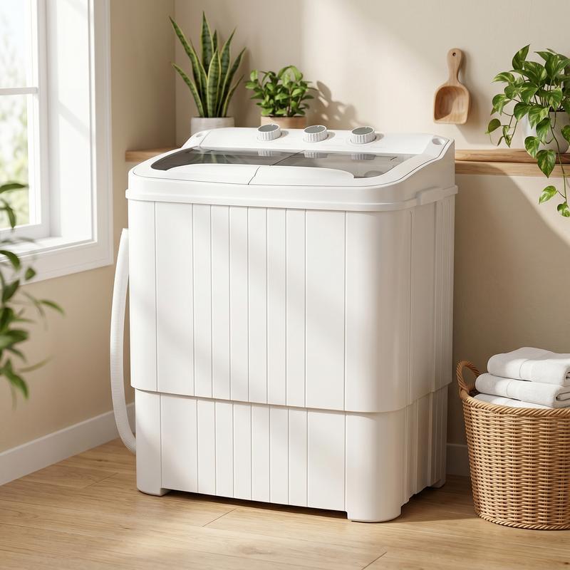 Lavadora semiautomática de doble tina de 15 libras, capacidad total de 16 libras, lavado de 9,6 libras + centrifugado de 5,4 libras, lavadora compacta para apartamentos, dormitorios, vehículos recreativos, camping, uso diario doméstico, gris