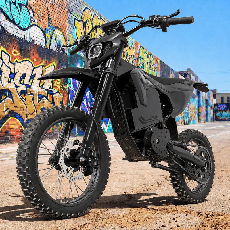 Bicicleta eléctrica todoterreno QRONGE X1 Spark - Potencia máxima de 4500 W, motor central, 60 V, 28,8 Ah, hasta 80 km/h de velocidad y 96 km de autonomía, neumáticos todoterreno de 14"/12", bicicleta eléctrica para adultos, motor central.