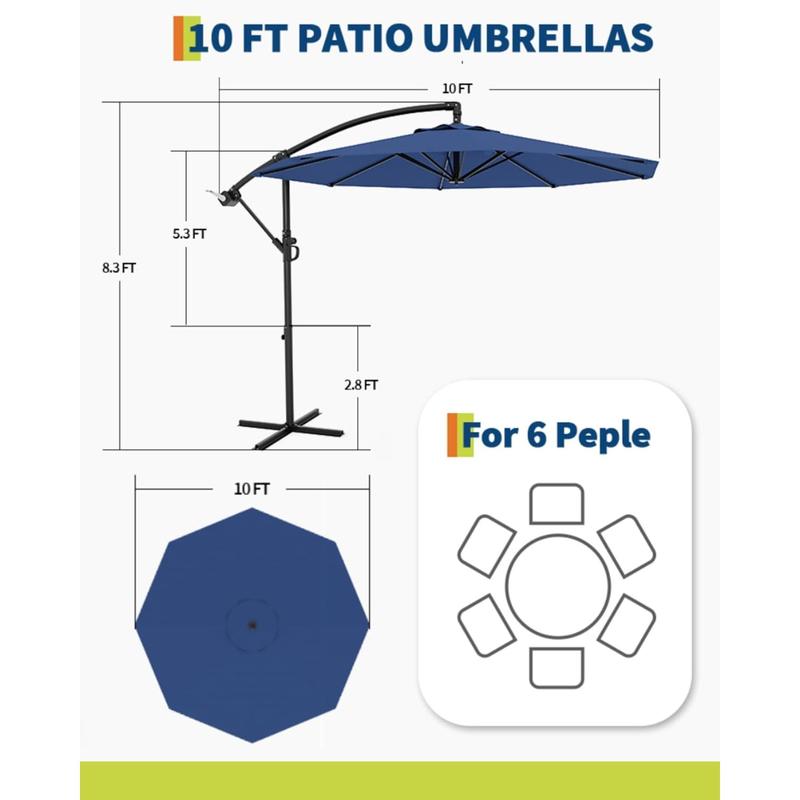 Sombrilla de patio voladiza de 3 metros con inclinación infinita | Luces LED solares, base en cruz y gran sombrilla para exteriores, ideal para jardín, piscina o césped.