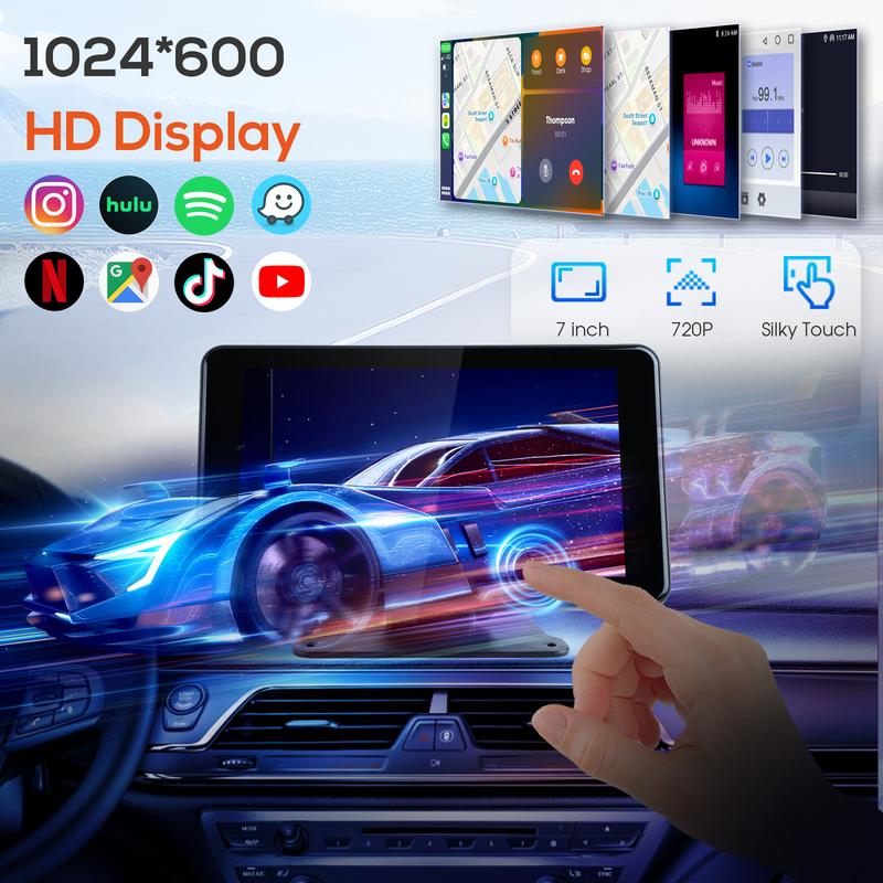 Autoestéreo inalámbrico Apple CarPlay y Android Auto de 7" (modelo 2026), pantalla táctil HD de 7", cámara de reversa, control por voz y radio FM – Ajuste universal.