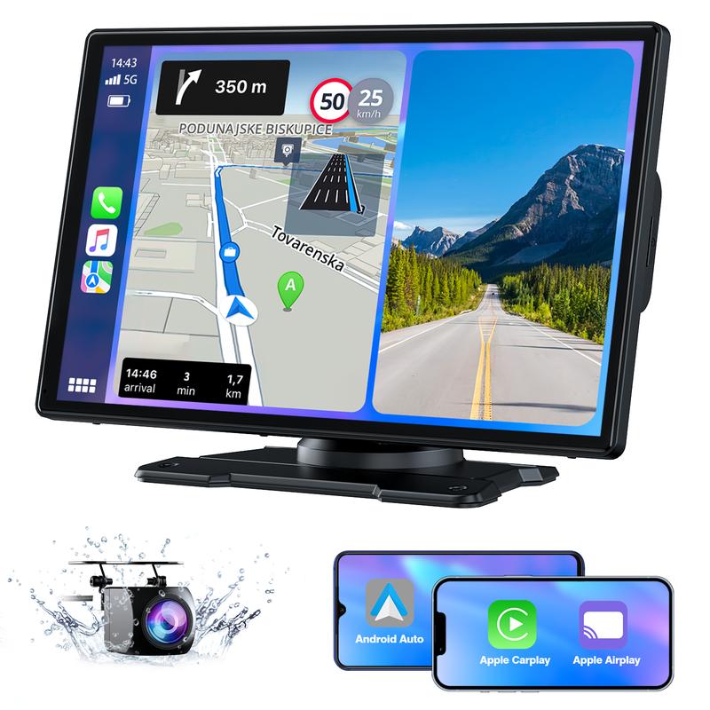 Autoestéreo inalámbrico LAMTTO de 9 pulgadas con CarPlay, cámara de reversa, navegación GPS y pantalla Android Auto CarPlay | Regalos para hombre o mujer Reproductor de video para auto