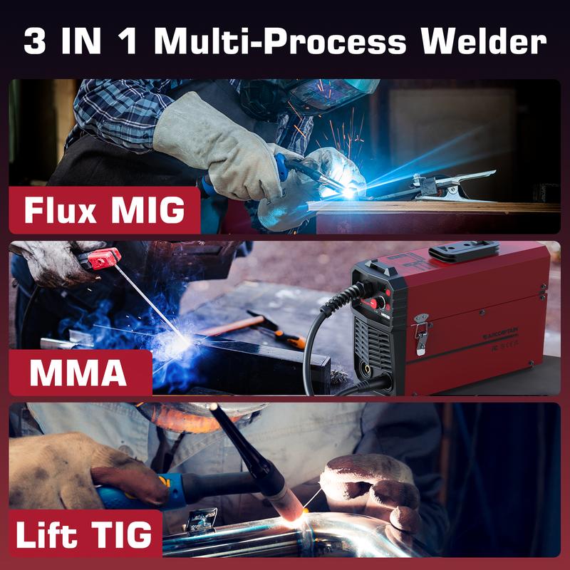 Soldadora portátil sin gas 3 en 1 con núcleo fundente, 110 V, MIG/Lift TIG/Stick, con inversor Synergy IGBT para proyectos de bricolaje domésticos y tareas de soldadura ligeras. Oferta de Black Friday y Cyber ​​Monday.