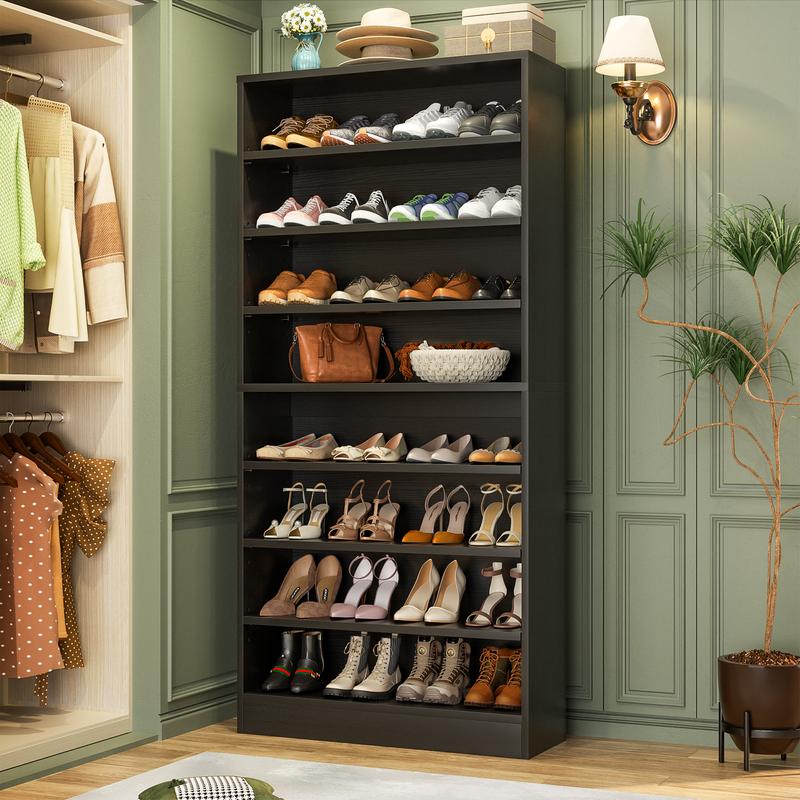 Zapatero vertical de madera de 8 niveles, organizador de armario resistente con estantes ajustables, mueble para pasillo con capacidad para 40-45 pares de zapatos.