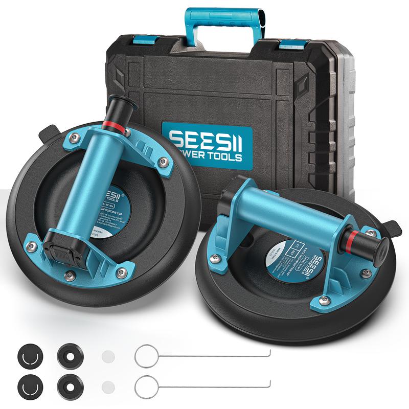 Ventosas SEESII para levantar vidrio: Elevador de ventosas para azulejos de 8" con mango y bomba, elevador de vacío de alta resistencia con capacidad de carga de 200 kg para levantar azulejos grandes, granito, metal y ventanas (paquete de 2).