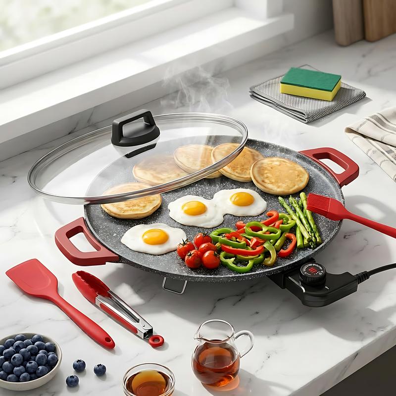 Parrilla eléctrica coreana portátil extragrande mejorada AORAN KITCHEN de 1800 W con bandeja para hornear antiadherente sin humo, control de temperatura ajustable, bandeja universal para asar, adecuada para cocinar en casa.