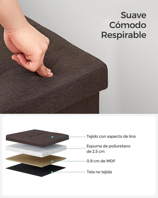 Banco de Almacenamiento, Baúl, Caja de Almacenamiento, Plegable, Carga de 300 kg, 80cm x 38 x 38 cm, Marron