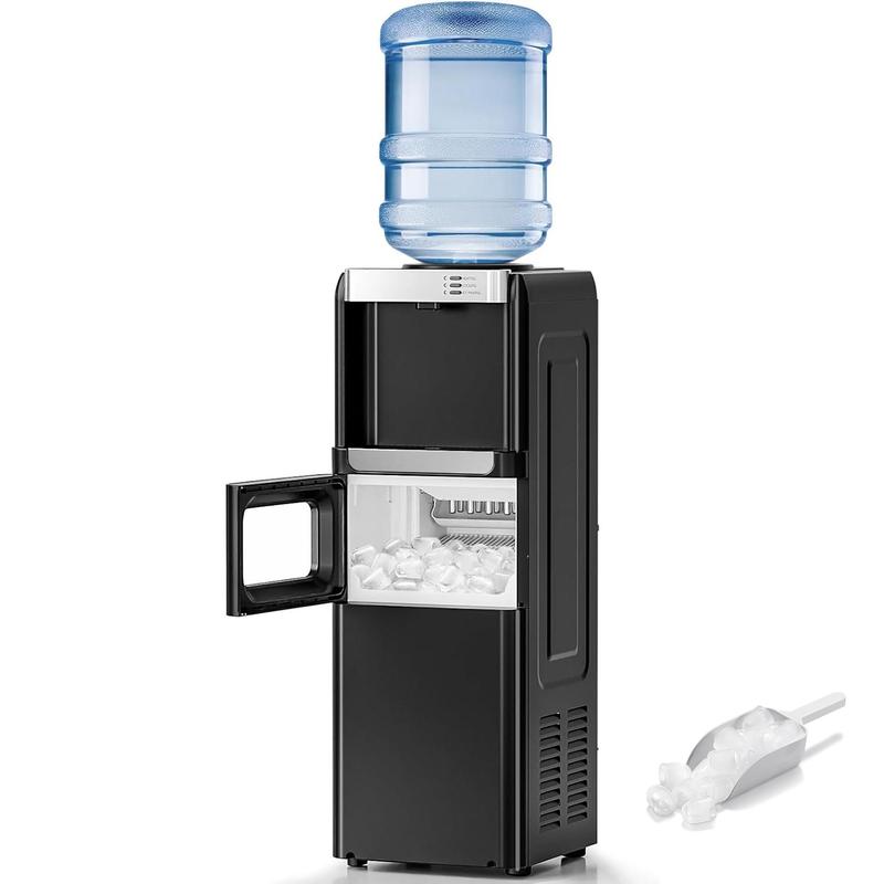 Dispensador de agua Kismile [Regreso a clases] con máquina de hielo - Producción diaria de hielo de 15 kg, bloqueo para niños, agua caliente, diseño de bajo consumo, compatible con botellas de 7,5/12,8/19 litros para uso doméstico/personas mayores - Negro