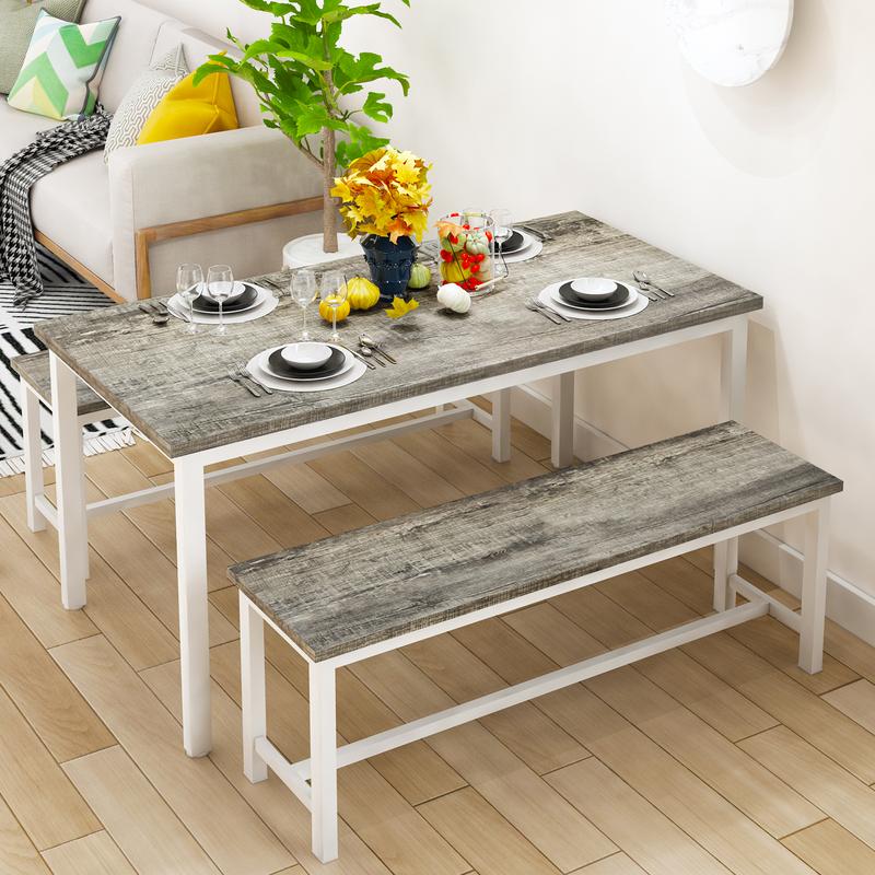 Juego de mesa de comedor moderna Recaceik de 4 piezas con 2 bancos - Muebles compactos y que ahorran espacio con estructura metálica contemporánea para cocinas modernas, apartamentos pequeños [Juego de comedor de interior], muebles para apartamentos, mueb