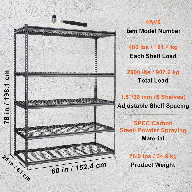Estantería de almacenamiento ajustable de 5 niveles, capacidad de 907 kg, estantes metálicos resistentes para garaje, organizador de alambre, color negro, 91 cm de largo x 41 cm de ancho x 183 cm de alto para cocina, despensa, sótano, baño y lavandería.