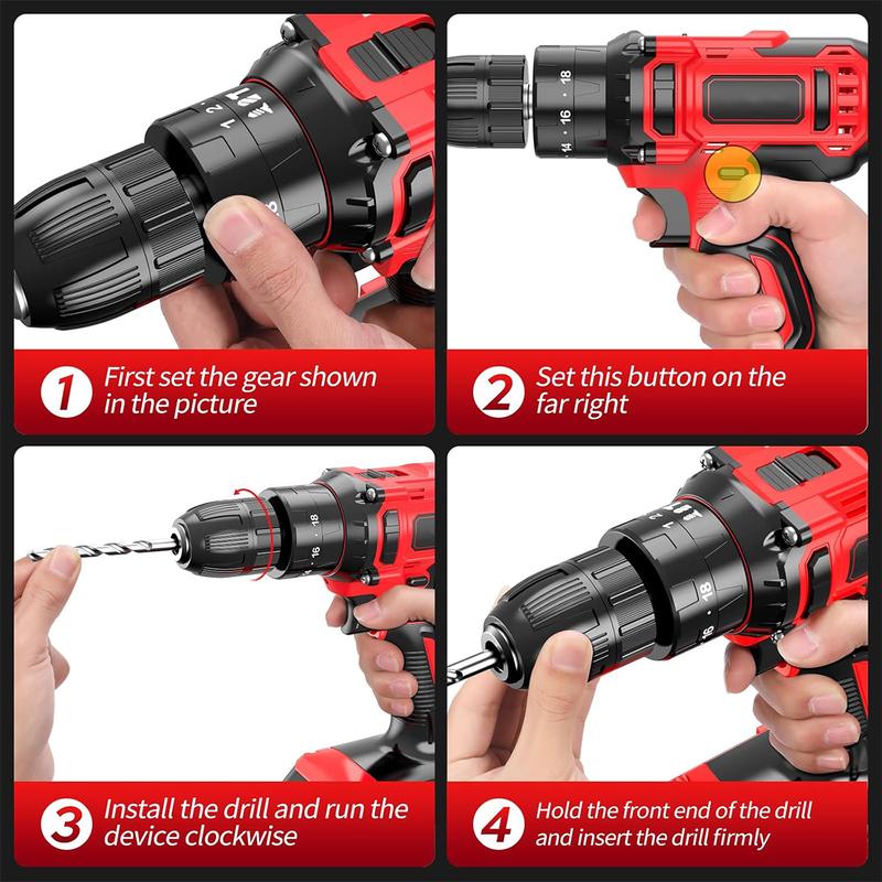Kit combinado de herramientas eléctricas de 128 piezas con taladro inalámbrico de 21 V, juego de herramientas para el hogar con kits de herramientas manuales para bricolaje para instalación de cercas, decoración de habitaciones, montaje de muebles y repar