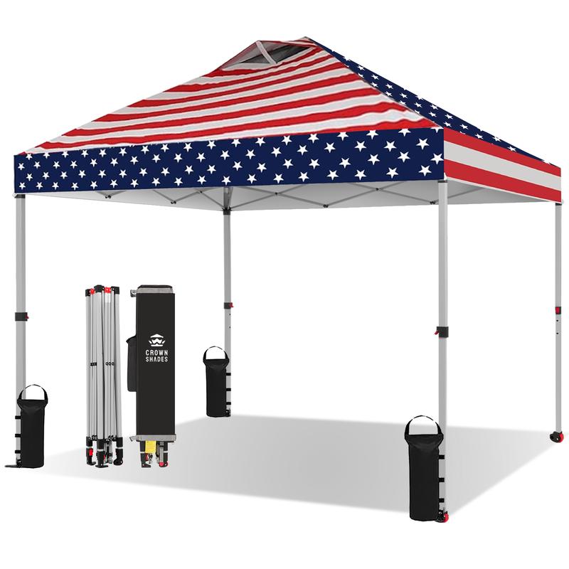 Toldo plegable CROWN SHADES de 10x10 pies, toldo con cierre central patentado de un solo empujón, bolsa de almacenamiento de nuevo diseño, 8 estacas, 4 cuerdas, decoración para el hogar, artículos esenciales para acampar, toldo para el jardín.