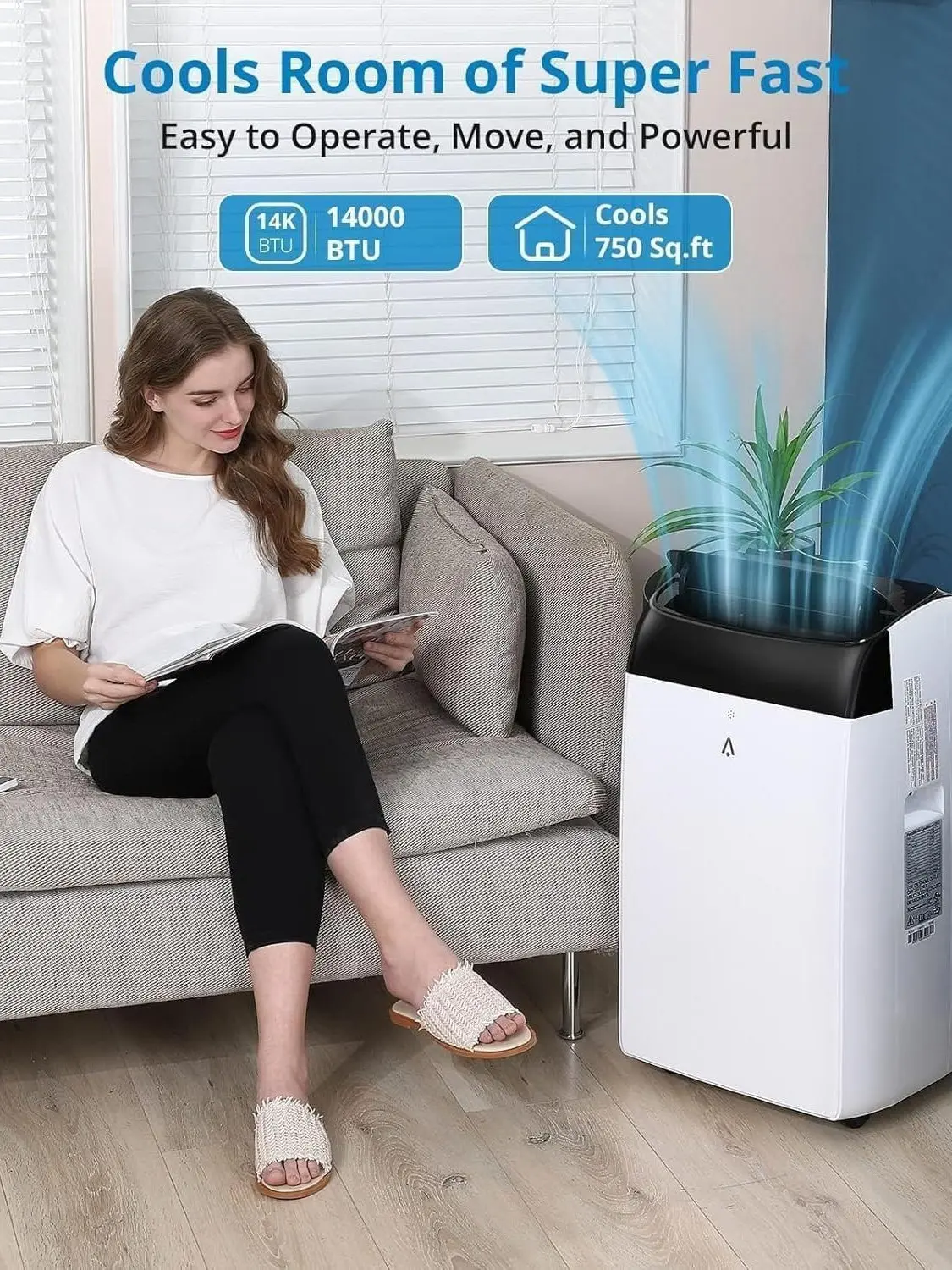 Aire acondicionado portátil de 14 000 BTU con control remoto y temporizador