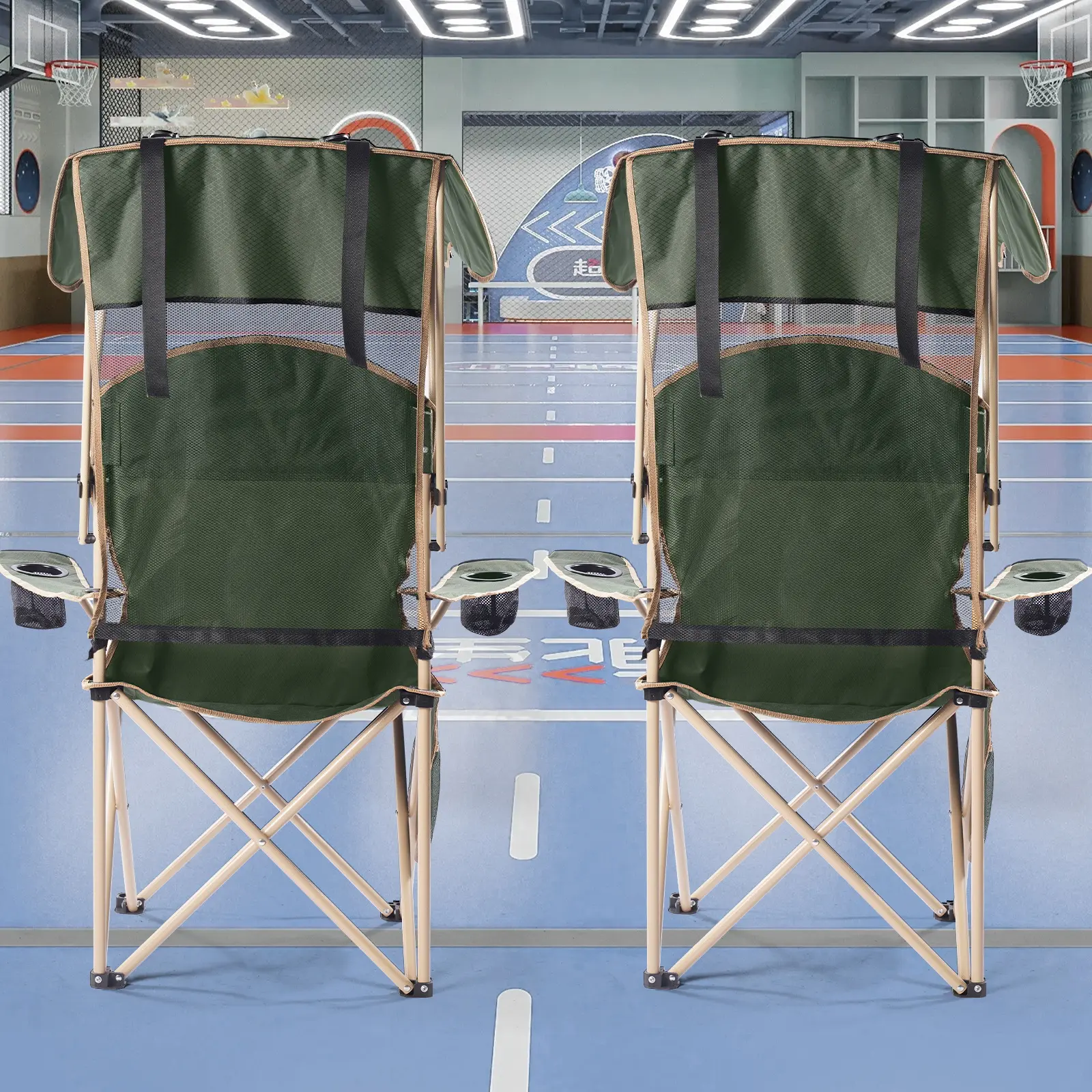 Silla de camping plegable y ancha con parasol