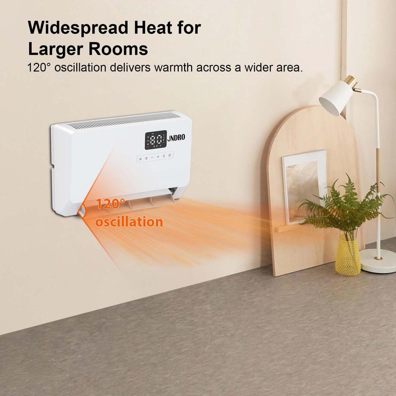 Calefactor de pared inteligente, calefactor eléctrico de calentamiento rápido de 1500 W para uso en interiores, calefactor de panel montado en la pared con modos de oscilación, temporizador de 24 horas con protección contra sobrecalentamiento para dormito