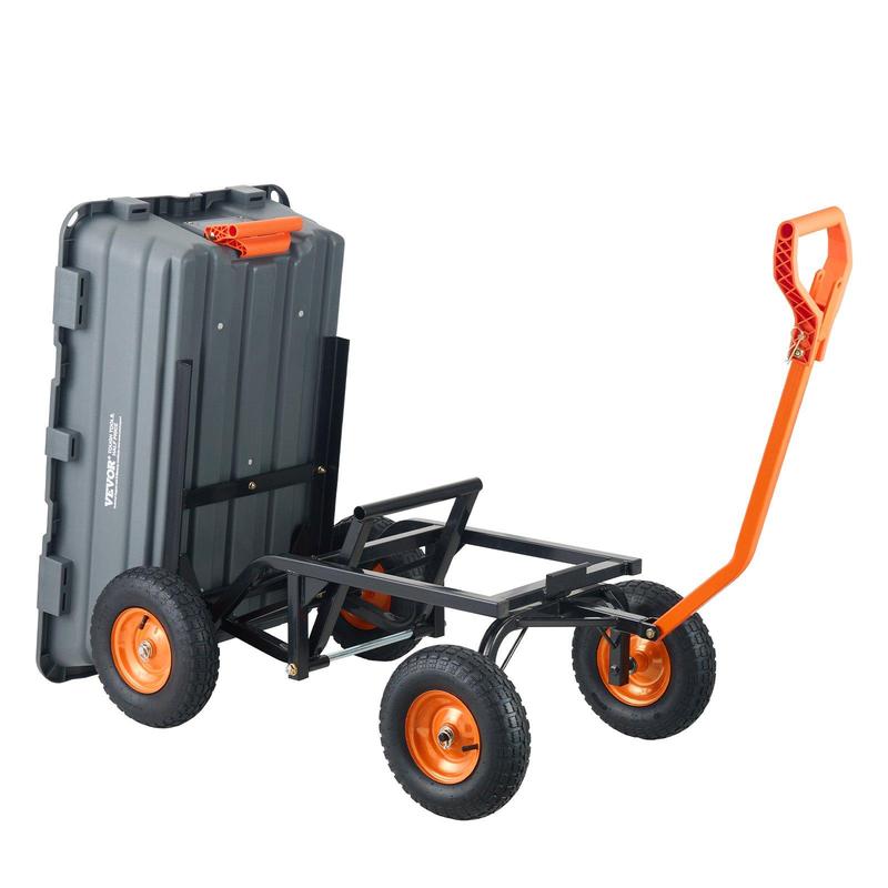 Carro de jardín de polietileno con estructura de acero de fácil montaje, asa convertible 2 en 1, neumáticos de 13 pulgadas, capacidad máxima de 1500 libras, carretilla utilitaria para mayor productividad en el jardín.