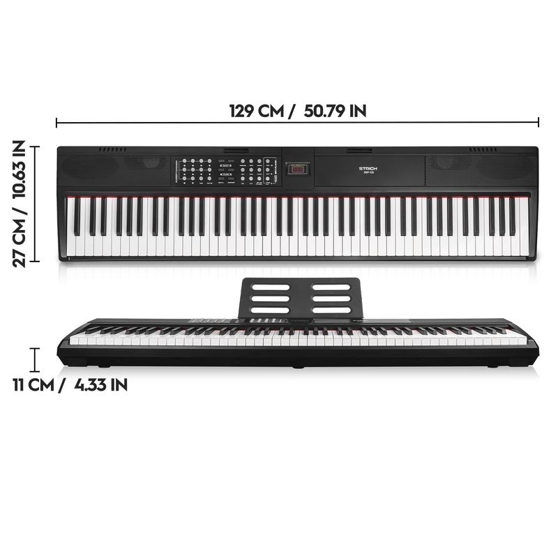 Teclado STRICH de 88 teclas contrapesadas con pedal de sustain, piano digital con acción de martillo, altavoces integrados de 2x15W, teclado de piano eléctrico de tamaño completo compatible con conexión USB-MIDI/inalámbrica, SDP-120 Regalo para el Día del