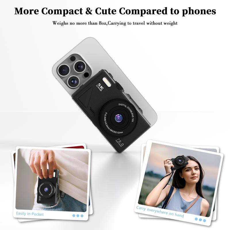 Cámara digital 5K 2026, cámara retro portátil, cámara digital de 180° con pantalla abatible, cámara para vlogging con zoom digital 18X, cámaras para fotografía, cámara de viaje compacta para adolescentes, regalos de verano