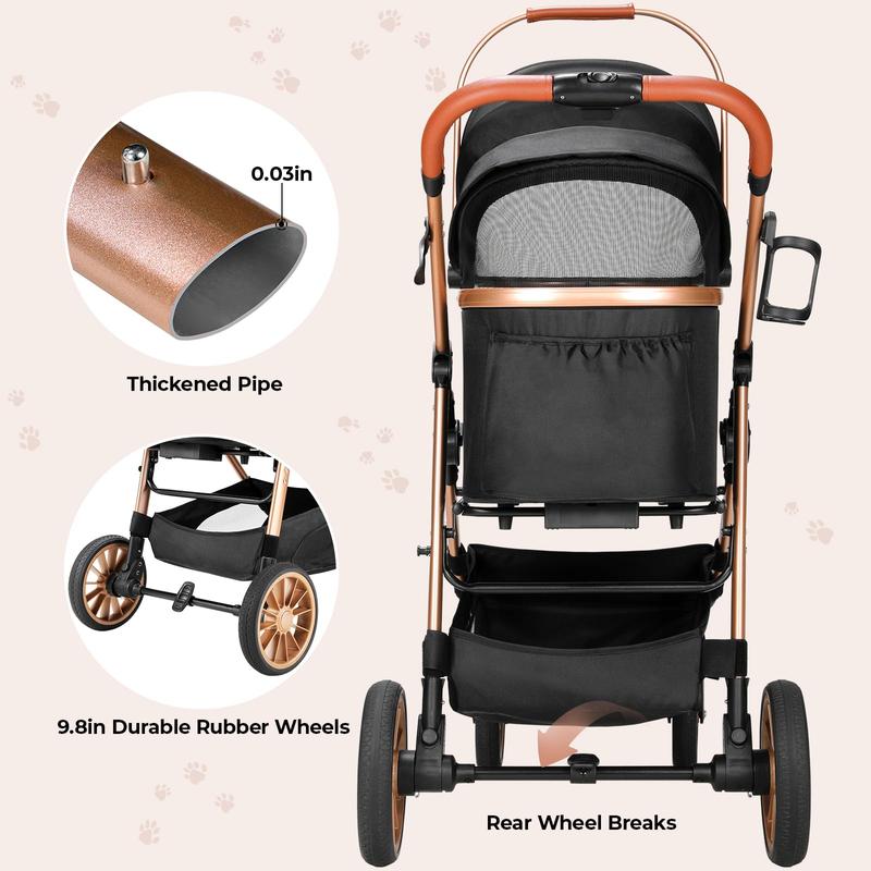 Cochecito para mascotas TLGREEN para perros y gatos medianos de hasta 25 kg, cochecito todoterreno 3 en 1 con transportín desmontable, ruedas de goma, plegado con un solo clic, cesta de almacenamiento y portavasos, cochecito de viaje para exteriores para