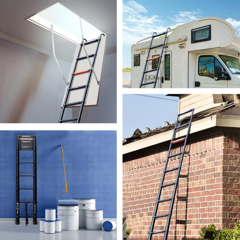 Escalera telescópica de 20,3/23 pies, de aluminio, resistente, con capacidad máxima de 330 libras, con 2 estabilizadores triangulares, escalera plegable multiusos, TikTokShopBlackFriday
