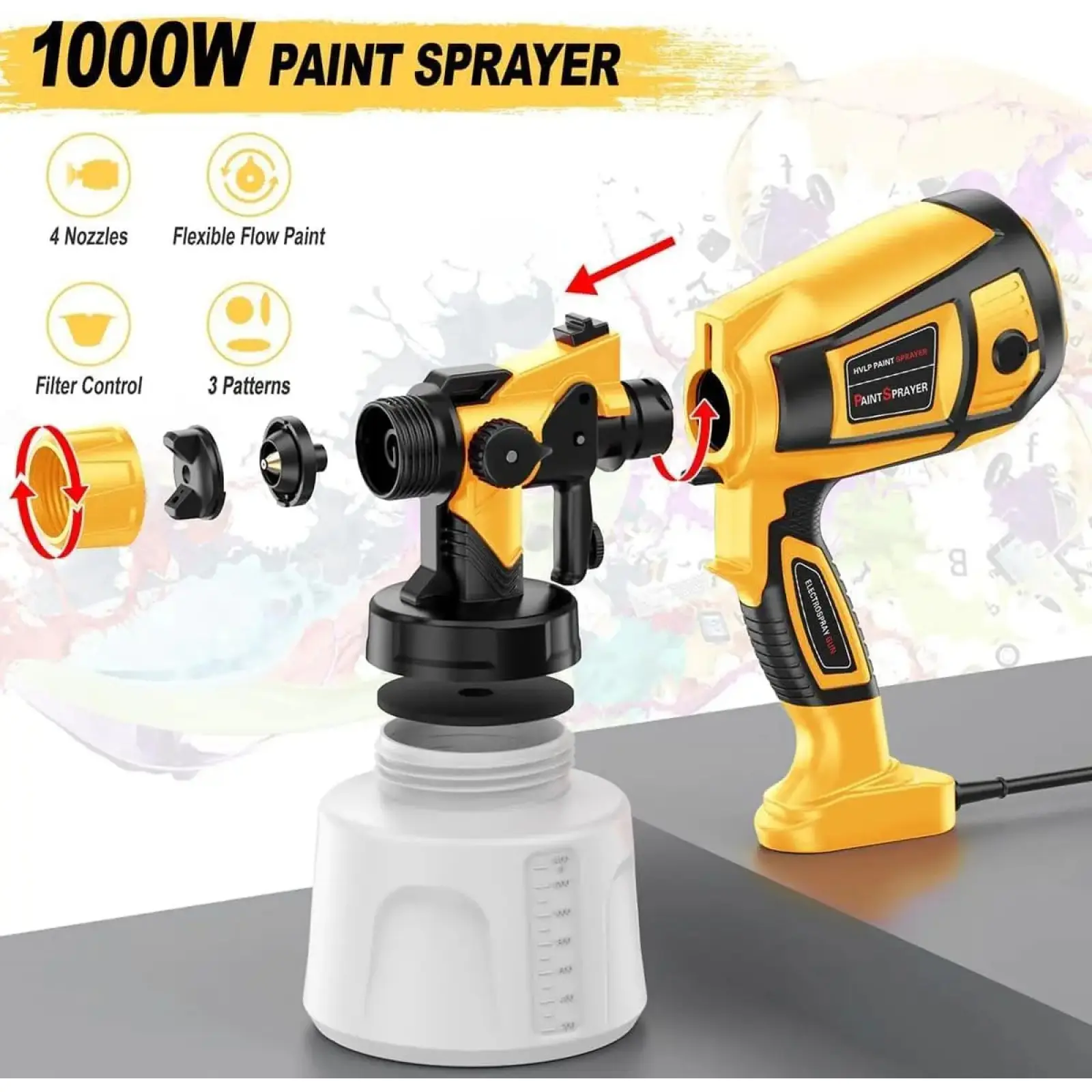 Pistola pulverizadora de pintura eléctrica portátil de alta potencia (1000 W) para jardín y muebles