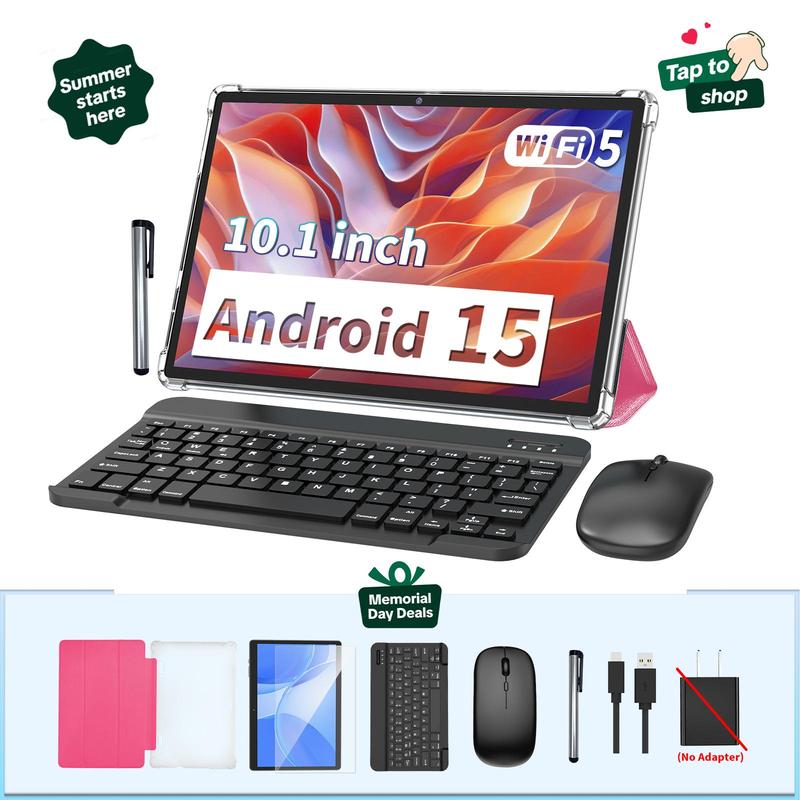 Tableta 2 en 1 Android 15 de 10,1 pulgadas | Dispositivo portátil con teclado, ratón, funda y lápiz óptico | WiFi 5G, cámara dual | Excelente paquete de regalo para el Día del Padre