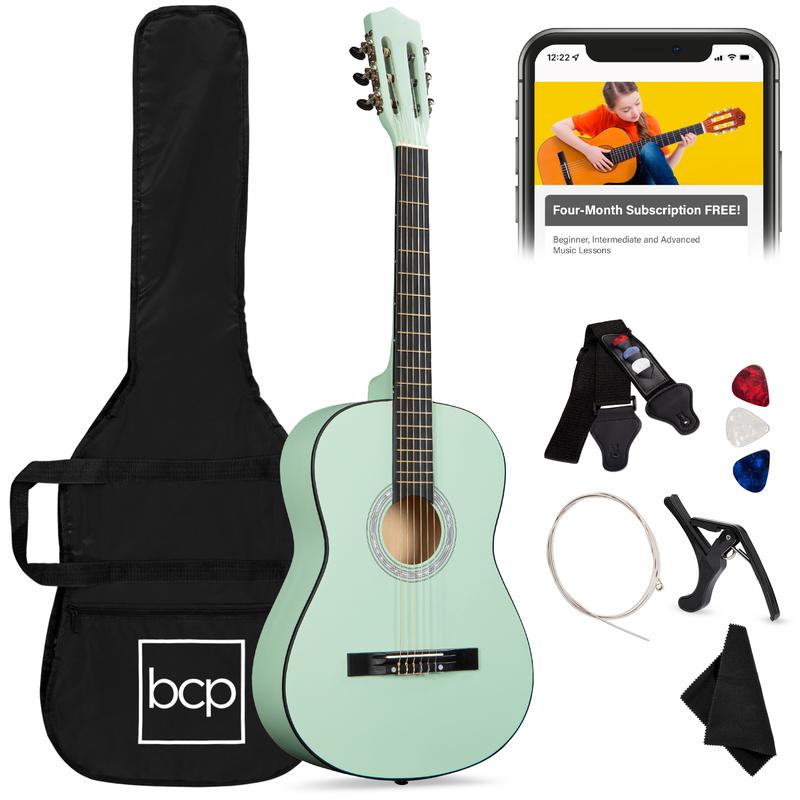 Kit de iniciación a la guitarra acústica para principiantes de 38 pulgadas con funda, correa y cuerdas.