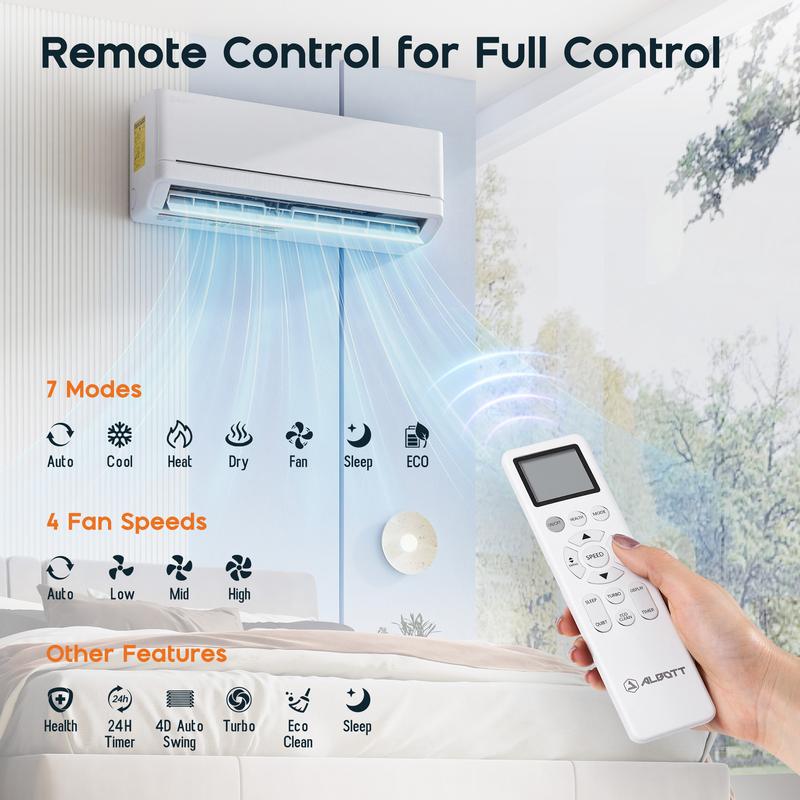 [¡¡¡SE ENVÍA EN 2 CAJAS!!!] Aire acondicionado mini split con bomba de calor de 12000 BTU a 36000 BTU, aire acondicionado inverter sin conductos, enfría hasta 750-2500 pies cuadrados, de bajo consumo energético con autolimpieza, cable de alimentación y to