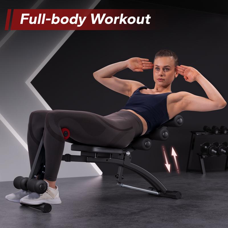 Banco de pesas ajustable Merach, multifuncional para entrenamientos de cuerpo completo con mancuernas, capacidad de 300 libras, estructura triangular, respaldo ergonómico acolchado, máquina de ejercicios para entrenamiento de fuerza en el gimnasio en casa