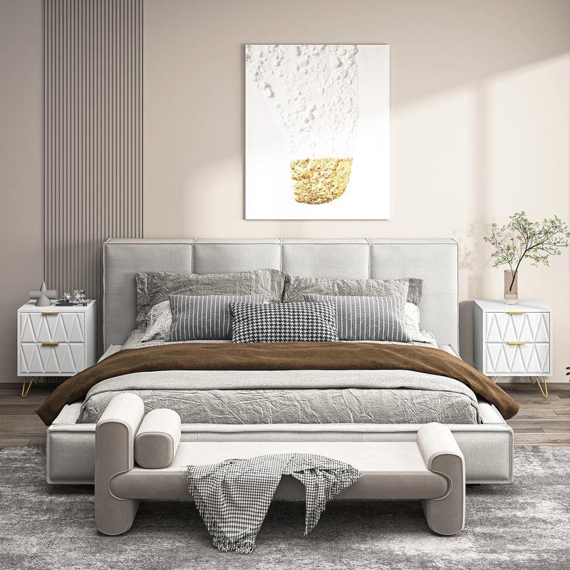 2 mesitas de noche modernas de 2 cajones - Almacenamiento para dormitorio, exquisitas y duraderas mesitas de noche con patas de metal dorado, muebles para sala de estar, muebles para habitación