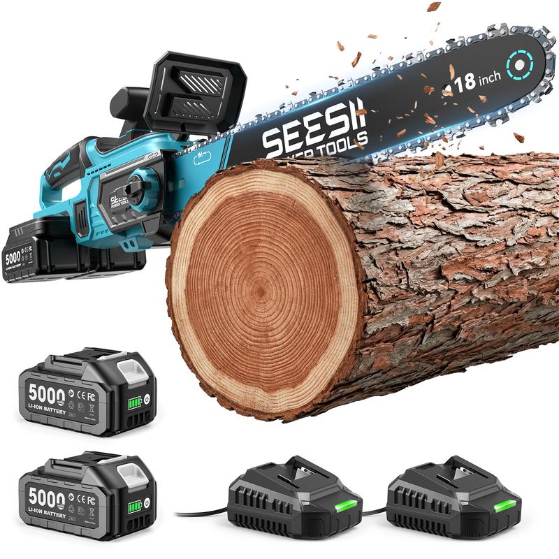 Motosierra inalámbrica SEESII de 18 pulgadas, 80 V (40 V*2), alimentada por batería, motosierra compacta con potente corte de 30 pies/s, lubricación automática y batería de larga duración para cortar madera/árboles, podar y trabajos de jardinería. Uso pro
