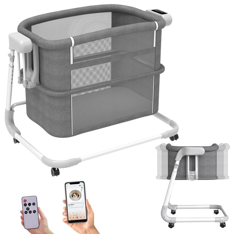 Cuna mecedora eléctrica para bebé, cuna automática Bluetooth con ruedas, cuna ajustable en 4 alturas, cuna colecho, cuna inteligente con ruedas de 5 velocidades para recién nacidos, cuna portátil para guardería infantil.