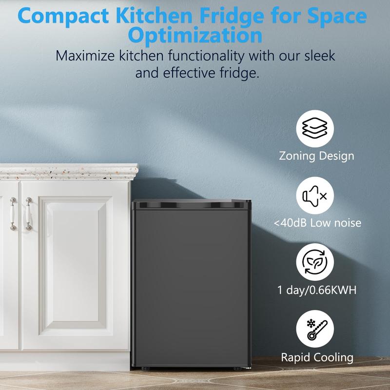 Mini refrigerador portátil COWSAR de 1.6/2.6 pies cúbicos con congelador separado, refrigerador compacto de una puerta, 7 ajustes de temperatura, 2 estantes extraíbles, 0.66 kWh/día, 0 °F-32 °F, 25 x 19.09 x 17.52 pulgadas, ideal para dormitorio, oficina,