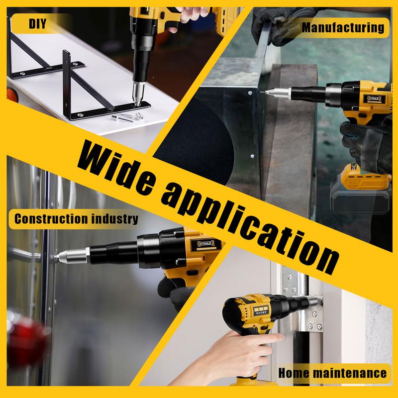 Remachadora eléctrica inalámbrica compatible con batería Dewalt de 20 V (¡¡SIN batería!!), 3 tamaños de remaches de aluminio (1/8", 5/32", 3/16"), con boquilla de kit, herramientas de ferretería industrial de metal summervibes