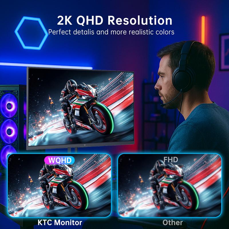 Monitor para juegos KTC de 27" 2K QHD 200Hz IPS rápido, 2560*1440, hasta 210Hz, HDR 400, GTG 1ms, DP@200Hz, HDMI@144Hz, Freesync adaptativo y G-sync, 131% sRGB, altavoces duales de 2W integrados, monitor para PC gamer con 2 HDMI 2.0 y 2 DP1.4, H27T22C-3