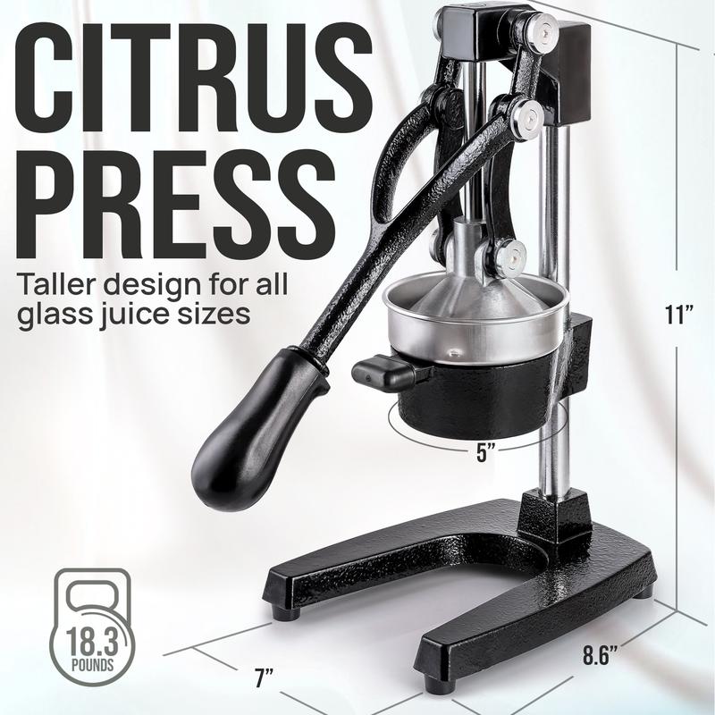 Exprimidor profesional de hierro fundido de alta resistencia para cítricos - Tazón de 12,7 cm, diseño duradero para una máxima extracción de jugo, fácil de limpiar y seguro de usar, garantía de por vida - Fruta